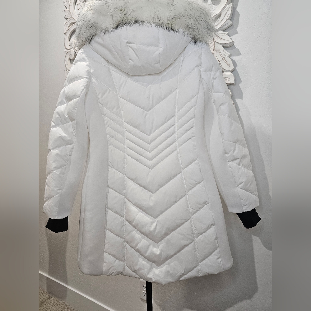 Michael Kors White Puffer Jacket Detachable Hood W/Fur Trim Women's Sz Large NWT - Picture 4 of 13